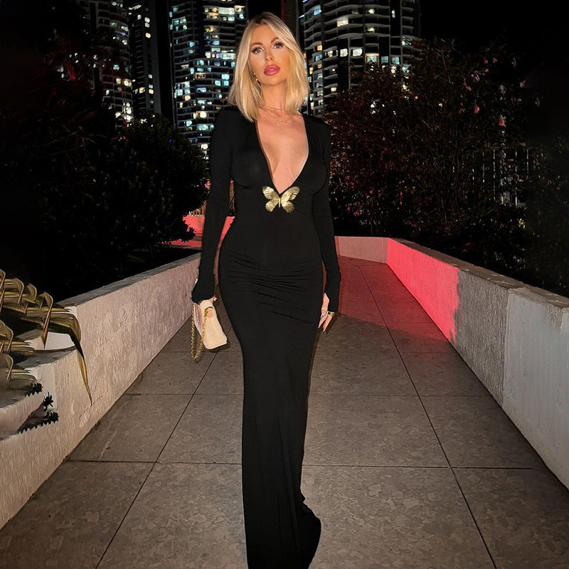 Morelly Deep V High Waist Dress