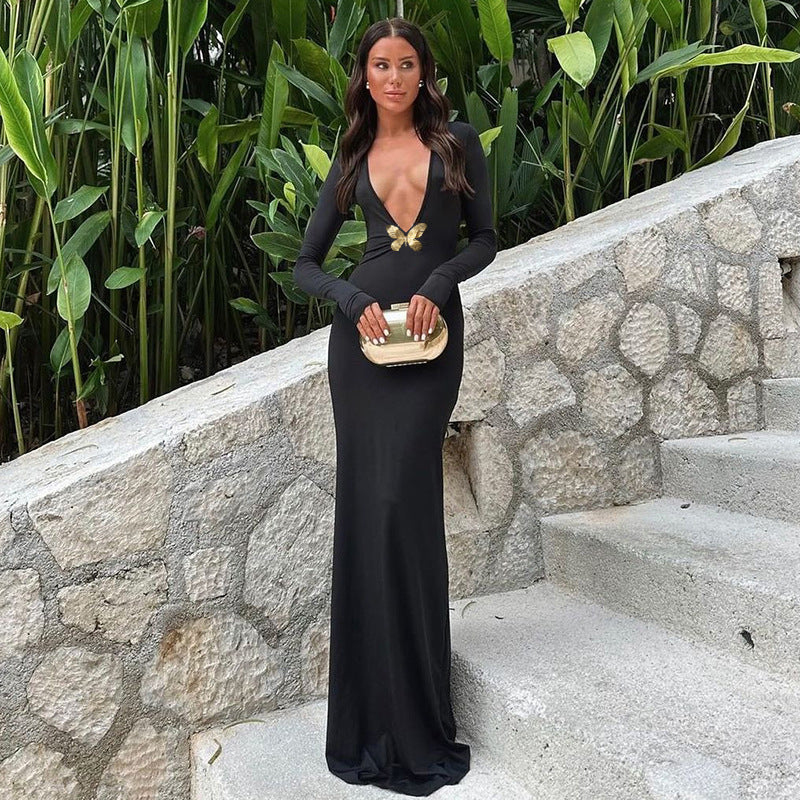 Morelly Deep V High Waist Fishtail Dress