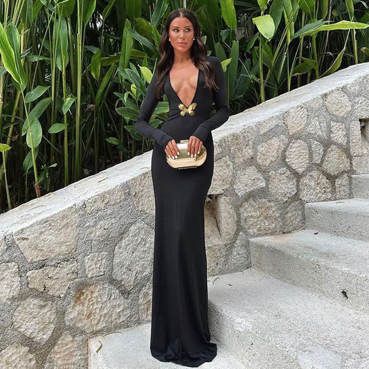 Morelly Deep V High Waist Fishtail Dress