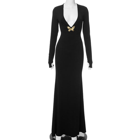 Morelly Deep V High Waist Fishtail Dress