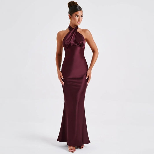 Morelly Neck Satin Maxi Dress