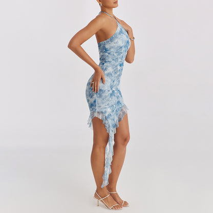 Viorella Printed Halter Dress